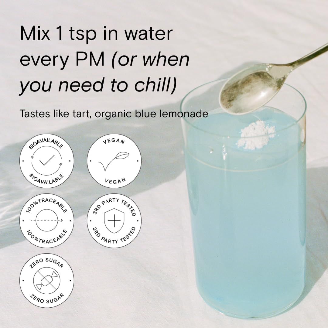 Moon Juice - Magnesi-Om, Blue Lemon - Sticks (18 Servings) - Support Brain Health, Rest - Magnesium Powder - L-Theanine - Regularity - Compostable - 100% Traceable - Vegan, Non GMO - 0.14oz