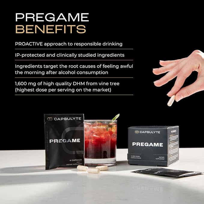 Pregame | Prevent Feeling Awful After Drinking | Alcohol Aid and Liver Health | Doctor Formulated | DHM, N-Acetyl Cysteine NAC, Milk Thistle (14 Doses, 56 Capsules)