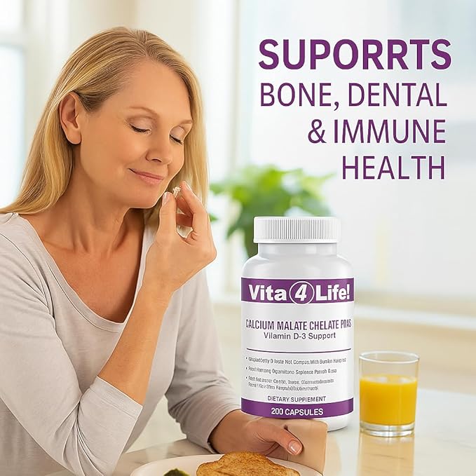 Vita4Life!® Calcium Malate + D3 Fast-Dissolve Capsules, 1200 mg Bioavailable Calcium, 800 IU Vitamin D₃, Non-GMO, Gluten- & Dairy-Free (260 Count)