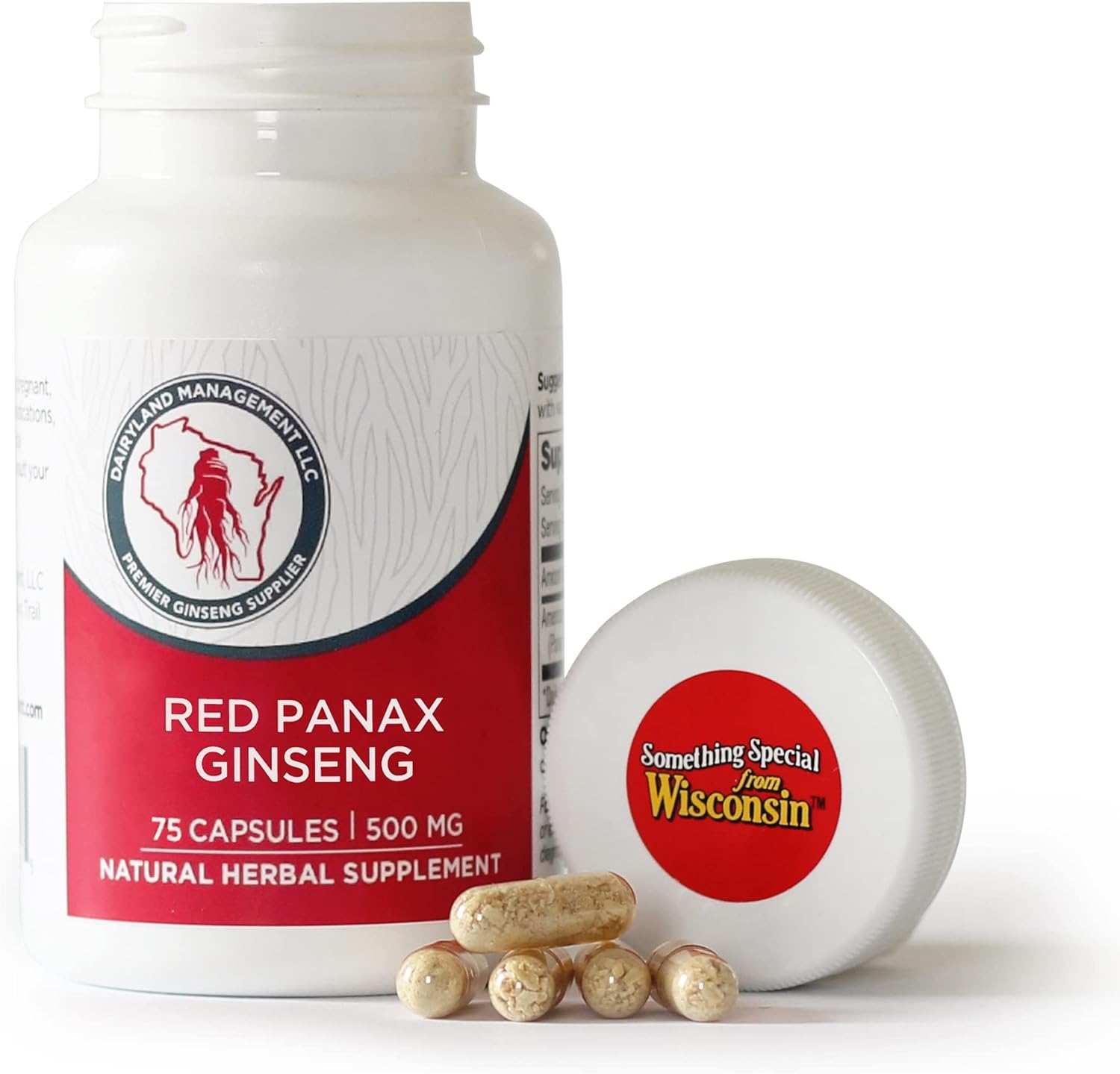 Dairyland Korean Red Panax Ginseng Capsules - 2000 mg Concentrated Potent Ground Ginseng Root Extract - No Fillers, Binders or Other Additives. (75 ct)