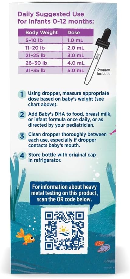Nordic Naturals Baby’s DHA, Unflavored - 4 oz - 1050 mg Omega-3 + 300 IU Vitamin D3 - Supports Brain, Vision & Nervous System Development in Babies - Non-GMO - Servings May Vary