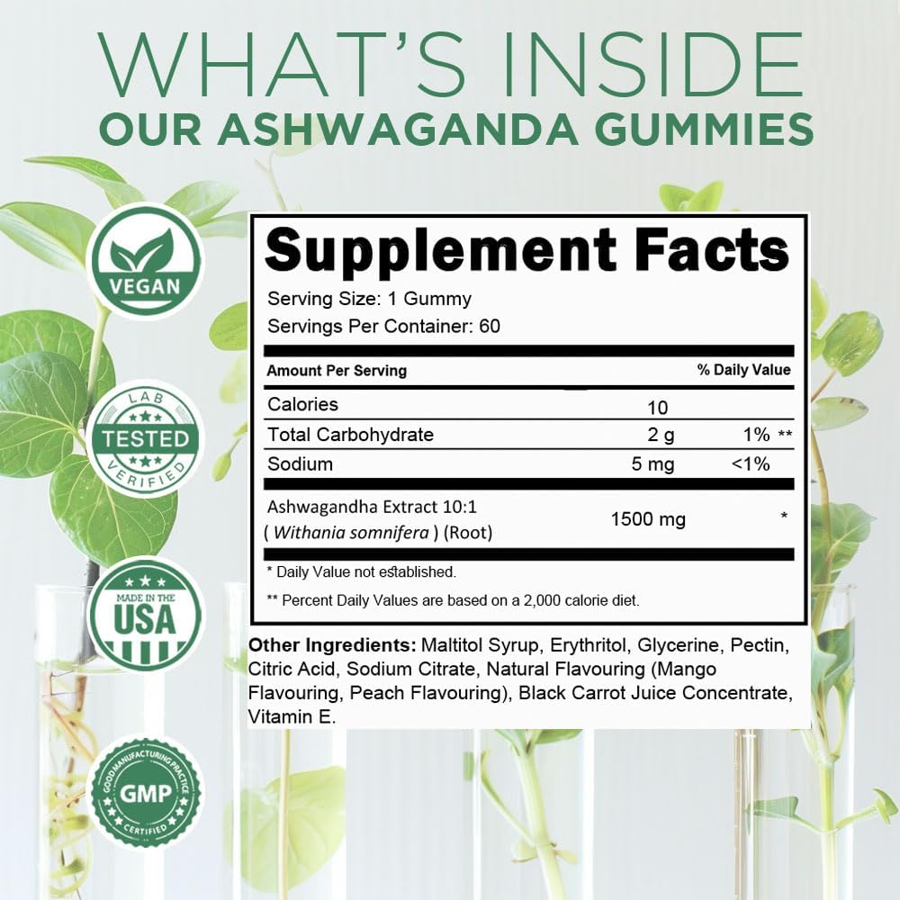 Zenium - Ashwagandha Gummies 1500 MGS per Serving | 60 Count | Mango Flavored | Calm The Mind & Body | Relieve Worry, Tension & Nervousness | Ayurvedic | Natural Relief Supplement | Boosts Mood