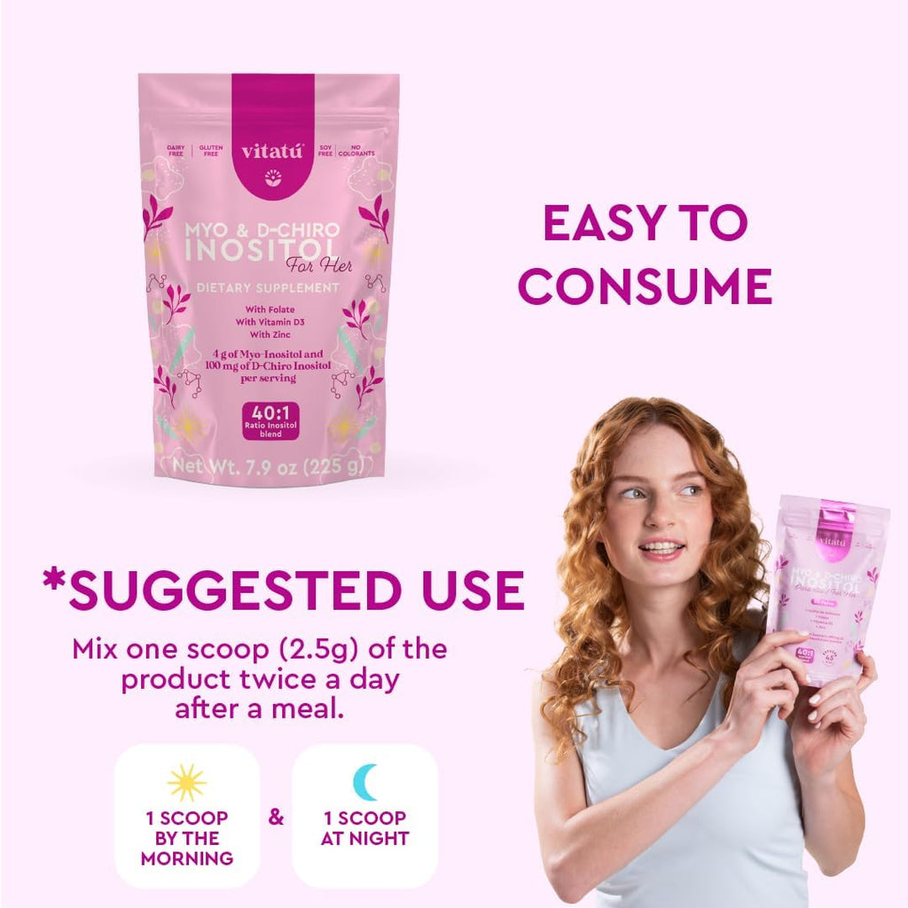 | Myo Inositol (4g) & D-Chiro Inositol (1g) Ideal Mix 40:1 | Duration 45 Days | with Folic Acid + Vitamin D3 + Zinc, Powdered Dietary Supplement for Women (225 g)