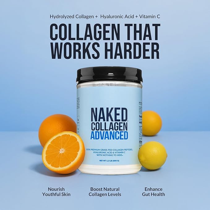 NAKED Chocolate Collagen Advanced - Peptides Protein Powder, Hyaluronic Acid, Vitamin C, Pasture-Raised, Grass-Fed Hydrolyzed Collagen Supplement, Paleo Friendly, Non-GMO, Keto, Gluten Free, 1.3LB