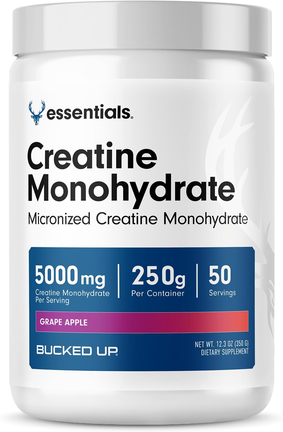Bucked Up Grape Apple Creatine for Women and Men - Easy to Mix Vegetarian - Flavored Creatine Monohydrate Powder - Made in USA - 5G Per Serving - 50 Servings - 250 Grams Per Container
