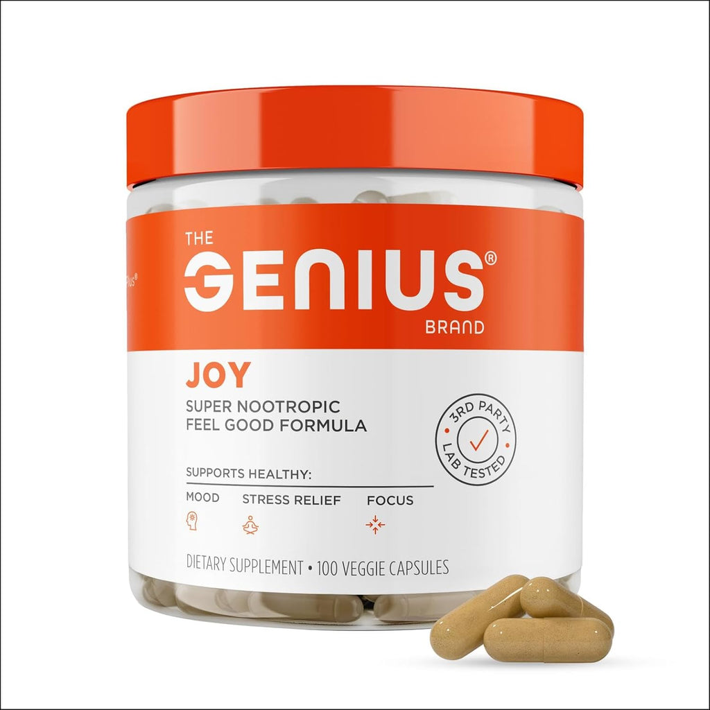 Genius Joy, Nootropic Mood Enhancer Supplement - Support Cognitive Health, Enhance Mood & Neural Function with Brain Boosting L-Theanine, Panax Ginseng & SAM-e - Organic, Non-GMO, & Gluten-Free