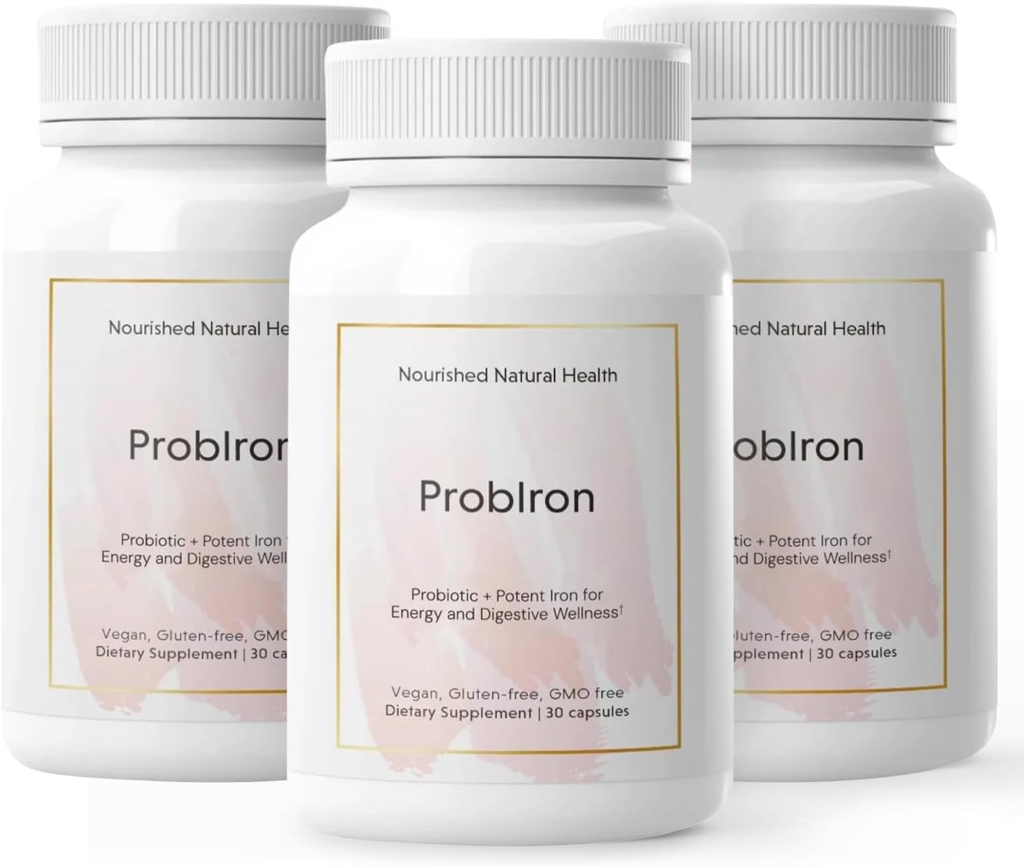 Nourished Natural Health ProbIron - Women's Probiotic + Iron Supplement Boosted with Vitamin C and Copper - Vegan Formula for Energy and Digestive Wellness - 90 Capsules