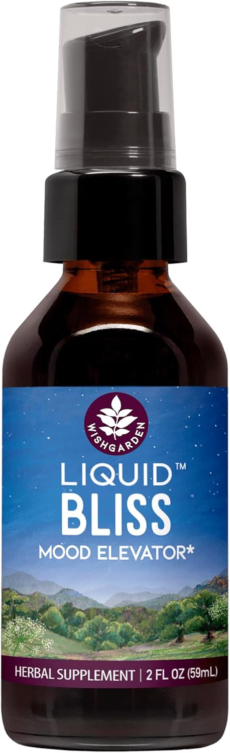 WishGarden Herbs Liquid Bliss Mood Elevator - Plant-Based Herbal Mood Support Supplement, Natural Mood Booster with Organic Cacao, Cotton Root, Passionflower, Increases Sense of Connection, 2oz