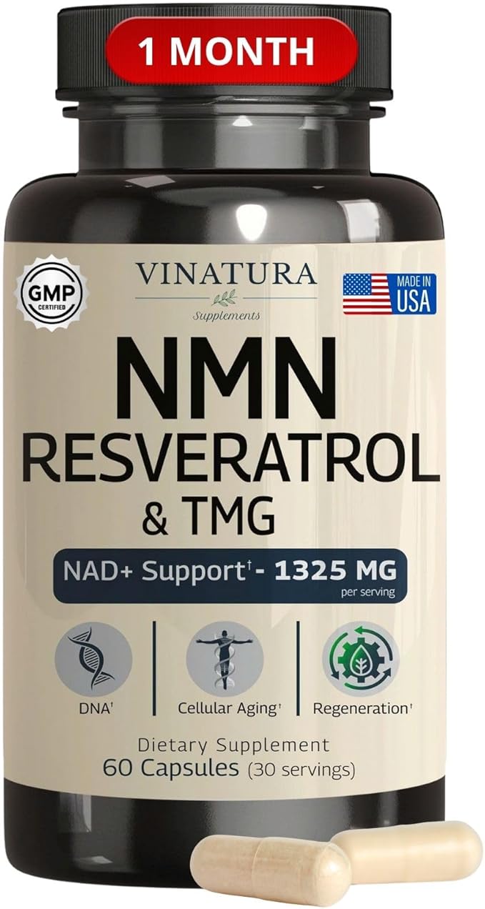 VINATURA NMN Complex Supplement 1325MG - NMN 1000mg with Resveratrol and TMG, Support NAD+, 60 Capsules