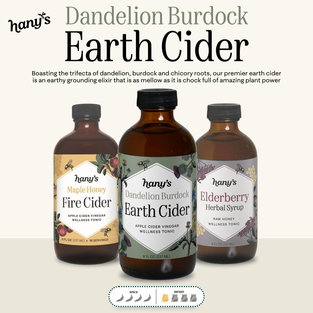 Hany's Harvest Dandelion Burdock Earth Cider – 16 fl oz | All-Natural Wellness Tonic, Apple Cider Vinegar | Non-GMO, Gluten-Free, Handcrafted