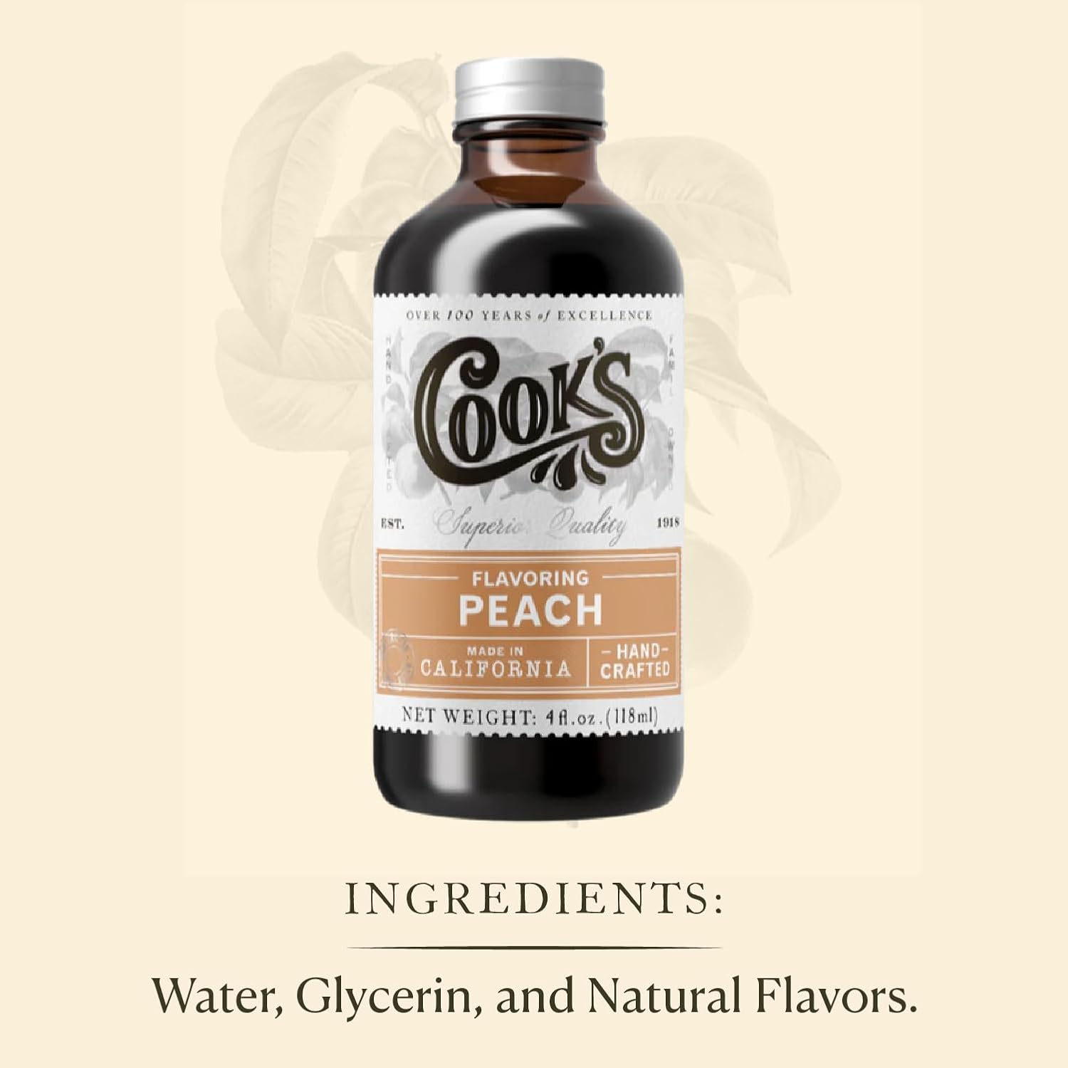 Cook's, Peach Flavoring for Baking, Preserves, Ice Cream, Jam, Cakes, 4oz