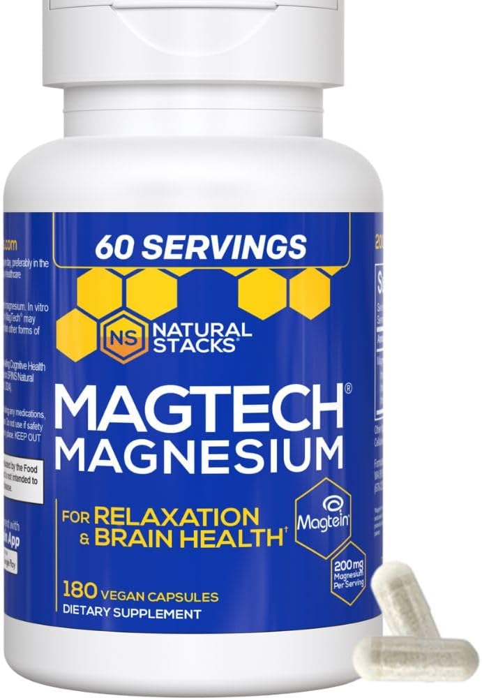 NATURAL STACKS Dopamine Brain Food + Magtech Magnesium Supplement Bundle - Supports Focus, Relaxation & Memory* - 240 Total Capsules
