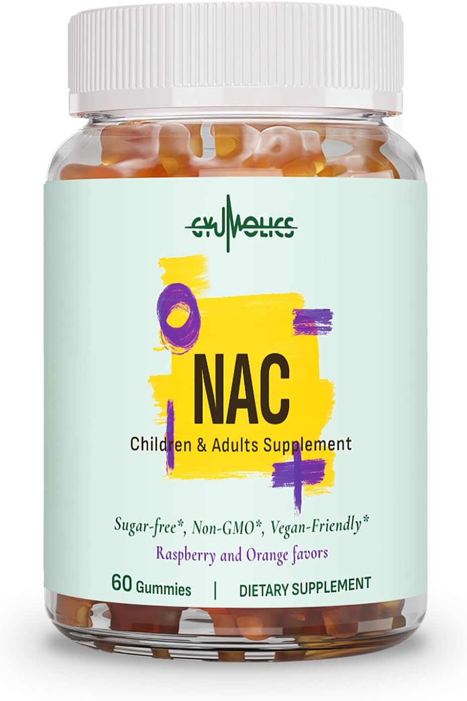 NAC Supplement 1000mg for Adults & 500mg for Kids, N-Acetyl Cysteine Ethyl Ester Gummies, Synergistic Antioxidant, Vegan, Sugar-Free 60 Gummies
