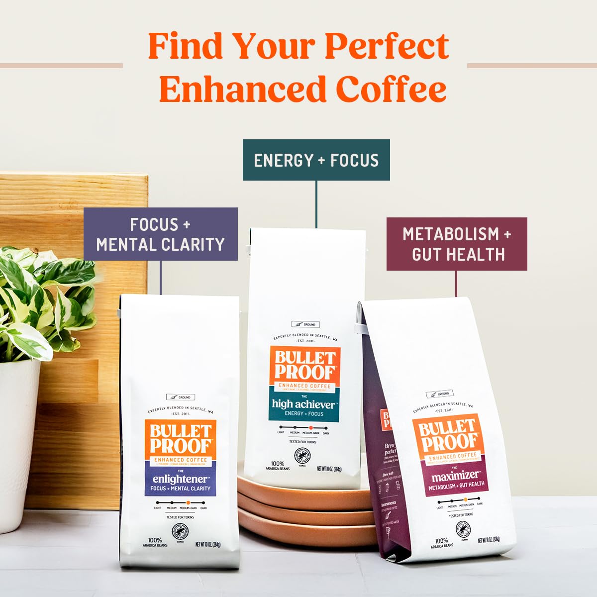 Bulletproof The Enlightener Coffee Pods, 10 Count, Medium-Dark Roast Enhanced Coffee with L-Theanine, Panax Ginseng and Gingko Biloba, Supports Mental Clarity, Focus, and Memory