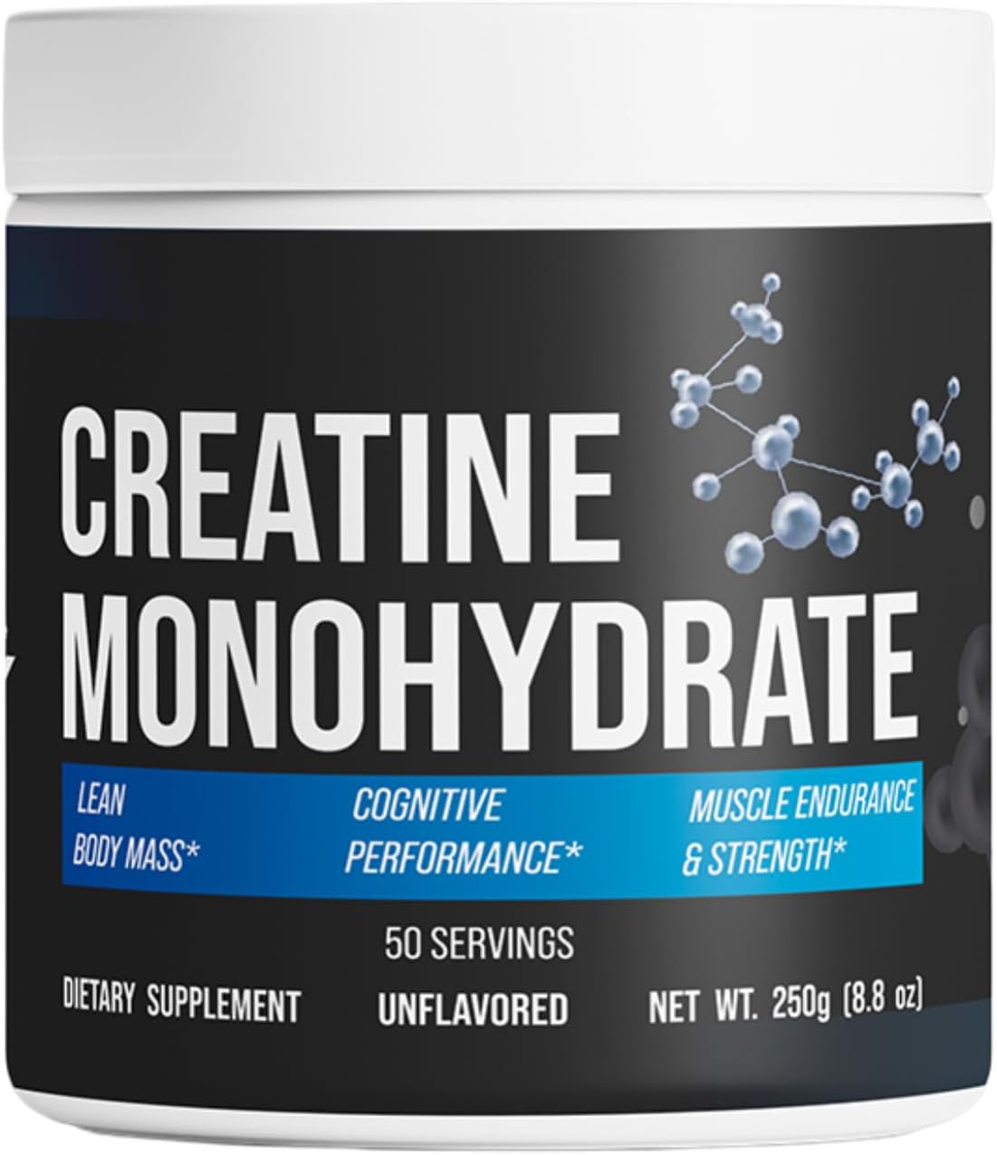 Creatine Monohydrate - Pure & Unflavored Creatine Powder - Vegan, Gluten Free, No Additives, Non-GMO - Easy-Mix Formula for Strength & Performance Support - 5 g per Serving - 50 Servings