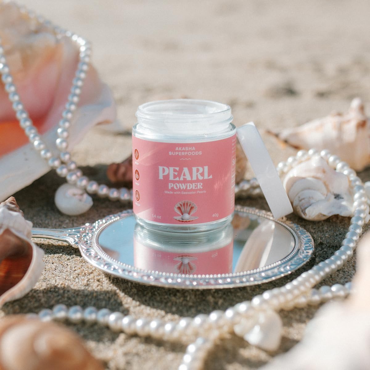 Akasha Superfoods Pearl Powder, Supports Collagen Production, Blend Into Drinks, Smoothies, or Skincare, Source of Calcium, Amino Acids, & Minerals, Gentle on Sensitive Skin, Gluten Free, 1.4 Oz