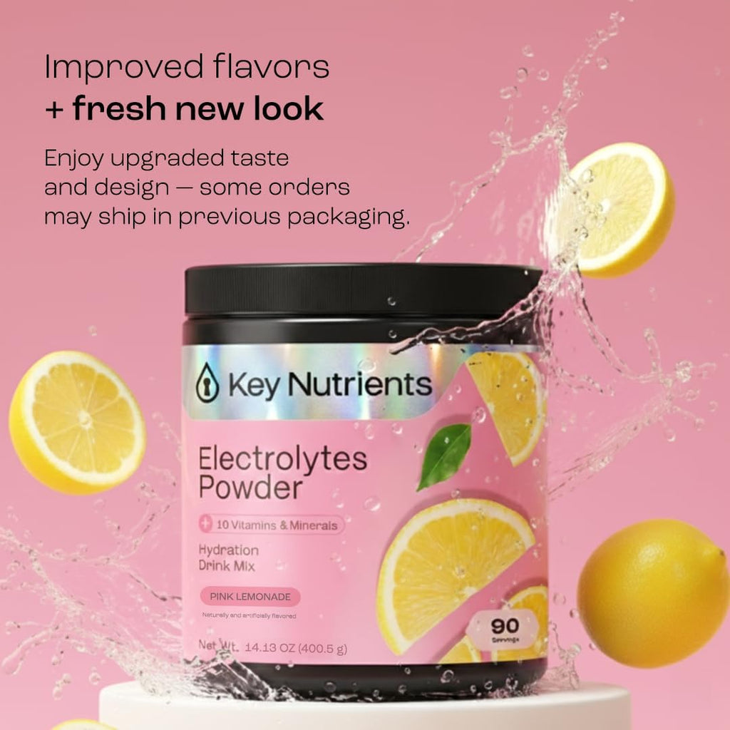 KEY NUTRIENTS Multivitamin Electrolytes Powder No Sugar - Fresh Pink Lemonade Electrolyte Powder - Endurance & Energy Supplement - Hydration Powder - No Calories - 90 Servings - Made in USA