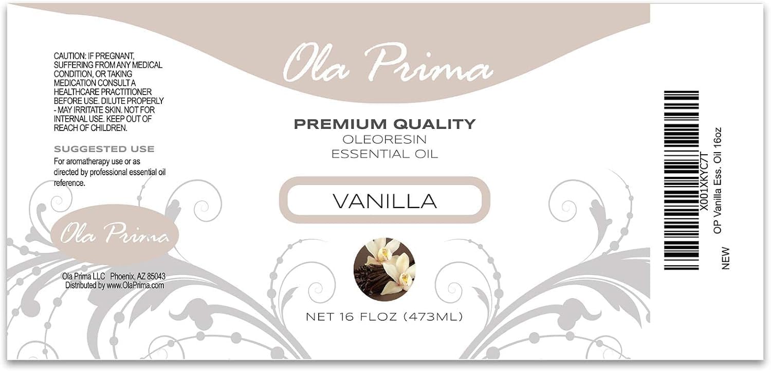 Ola Prima Vanilla Essential Oil 16oz – Therapeutic Grade Big Bottle for Aromatherapy, Diffuser & Candle Making, Vanilla Candle Scent - Essential Oils