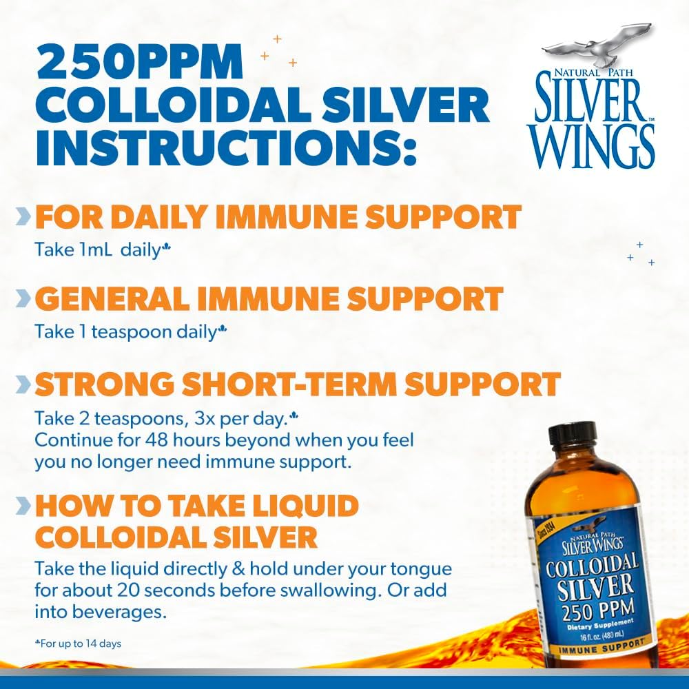Natural Path Silver Wings Colloidal Silver Liquid - Enhanced Immune Support Supplement - 250ppm (1250mcg) - 8oz