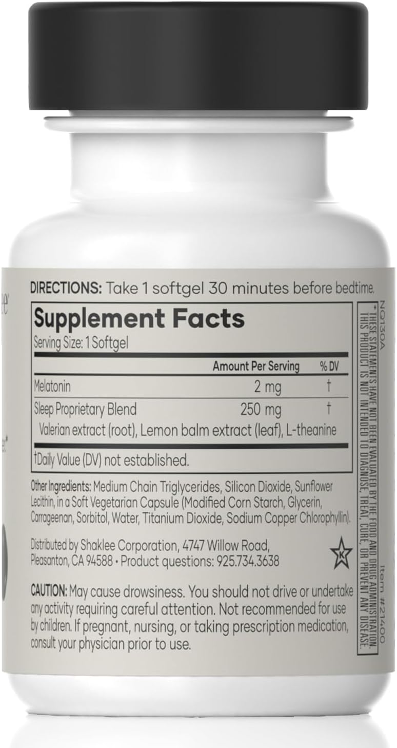Shaklee - Dream Serene™ Melatonin Sleep Aid - Fall Asleep Faster, Wake Up Refreshed - with Melatonin, Valerian, Lemon Balm, L-Theanine - for Ultimate Beauty Sleep - 30 Softgels