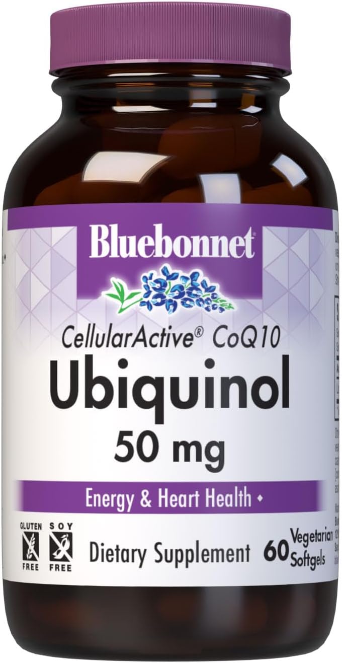 Bluebonnet Nutrition Cellular Active CoQ10 Ubiquinol 50 mg Vegetarian Softgels, Heart Health & Cellular Health, Ubiquinol from Kaneka, Non GMO, Gluten Free, Soy Free, Milk Free, 60 Vegetarian Softgels