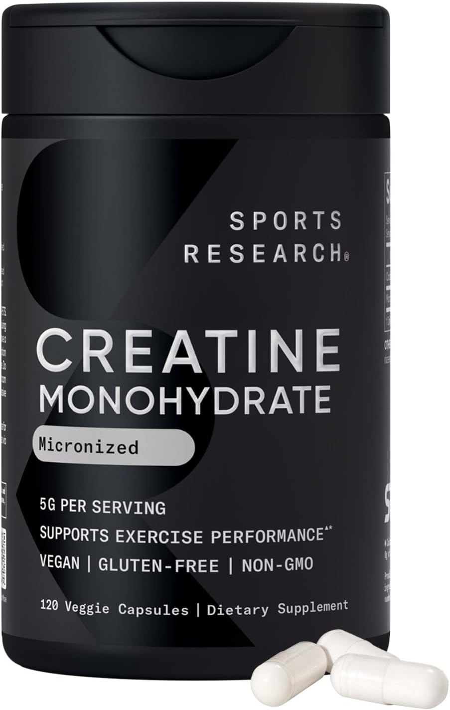 Sports Research® Creatine Monohydrate Capsules - May Support Workout Recovery, Lean Muscle gain, Performance and Strength* - Non-GMO, Vegan Certified - 5g per Servings - 30 Servings