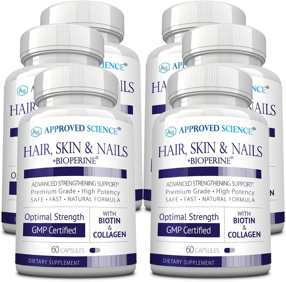 Approved Science Hair, Skin and Nails - Support Supplement - Biotin, Collagen, Vitamin B Complex, Silica, BioPerine - 360 Capsules - 6 Month Supply