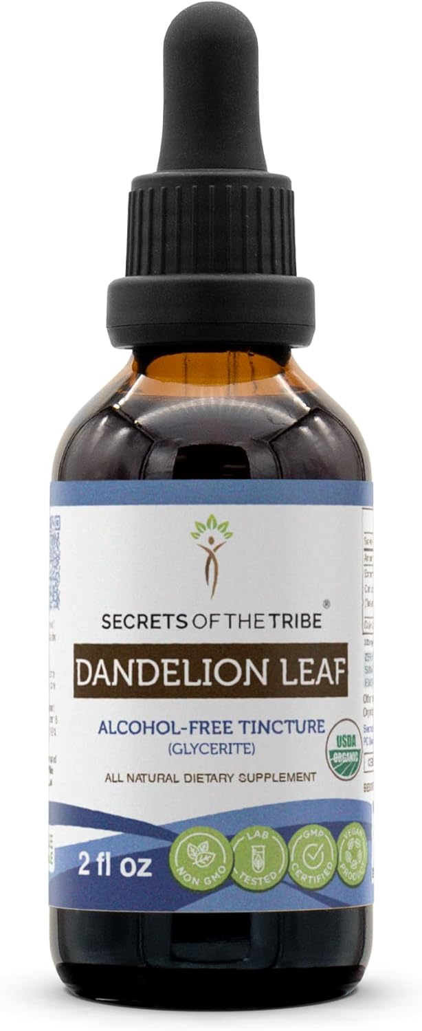 Secrets of the Tribe Dandelion Leaf USDA Organic | Alcohol-Free Extract, High-Potency Herbal Drops, Digestive System | Made from 100% Certified Organic Taraxacum Officinale Dried Leaf 2 oz