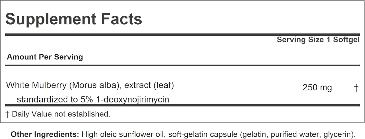ANDREW LESSMAN White Mulberry Leaf 180 Softgels - High Potency Standardized White Mulberry Leaf. Small Easy to Swallow Softgels