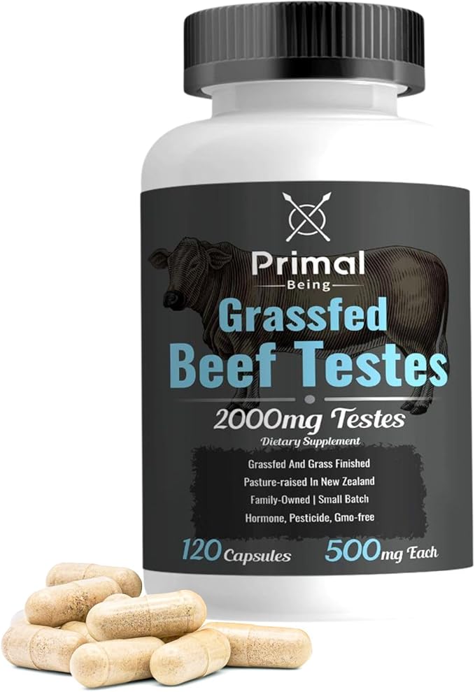 Primal Being Grassfed Beef Testes Capsules – Nutrient-Dense Beef Organ Supplement for Men, New Zealand Sourced, 120 Capsules
