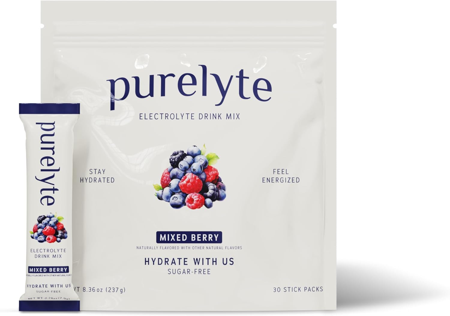 Electrolyte Drink Mix – Sugar-Free Hydration Powder Packets – Clean Electrolytes with Trace Minerals – Keto, Vegan, Gluten-Free – No Artificial Sweeteners – 30 Sticks – Mixed Berry
