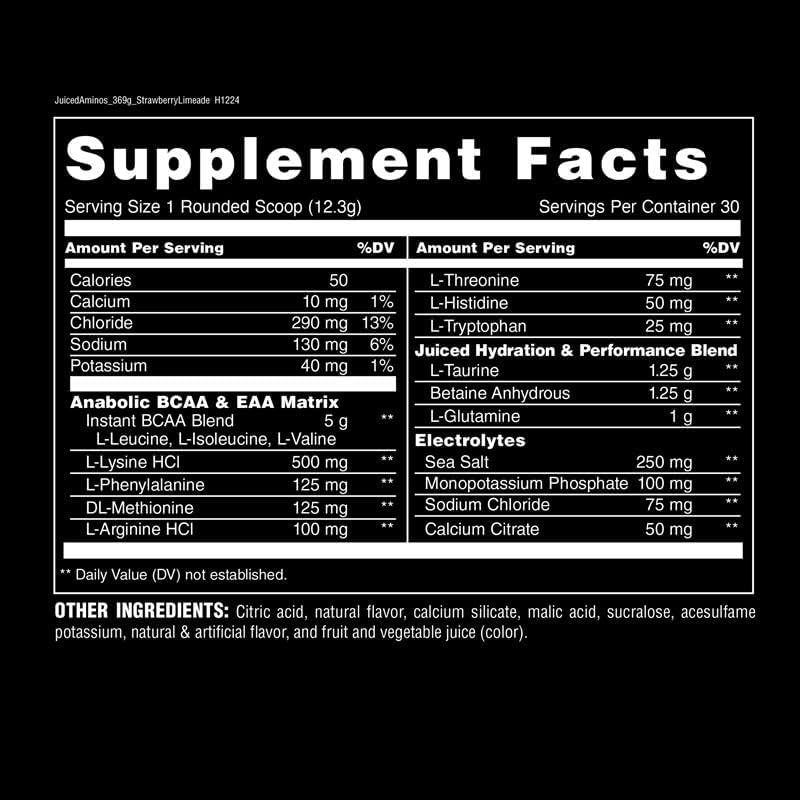 Animal Juiced Amino Acids - BCAA Powder EAA Matrix Plus Hydration with Electrolytes and Sea Salt Anytime Recovery and Improved Performance, Strawberry Limeade Flavor, 30 Servings