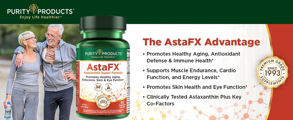 Purity Products AstaFX Astaxanthin Antioxidant Super Formula from Clinically Tested 4 mg AstaREAL with Tocotrienols (Vitamin E) + BioPerine Black Pepper + Piperine - 60 Vegetarian Caps