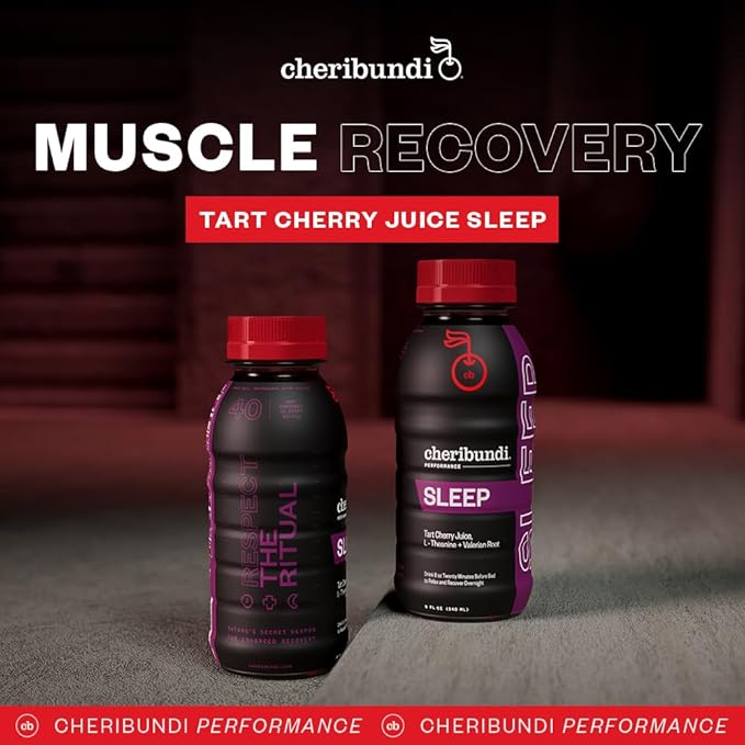 Cheribundi Tart Cherry Juice Sleep | Tart Cherry Juice with L-Theanine & Valerian Root | Athletes Recovery Drink | Promotes Restorative Sleep, Muscle Recovery & Boosts Performance | 8 floz (24 Pack)