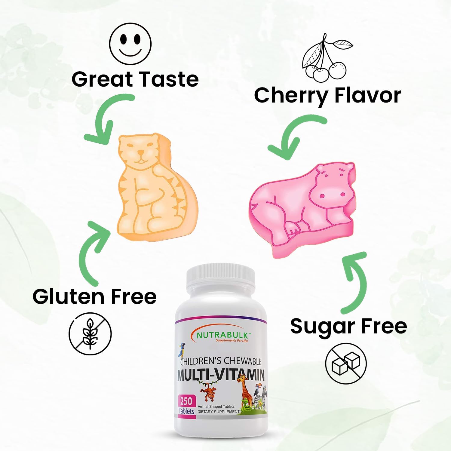 Children’s Chewable Multi-Vitamins - Promoting Kids' Overall Development - USA-Made, May Help to Support Immune, Bone, Brain & Overall Well Being- Vegan & Gluten Free - 250 Cherry Tablets