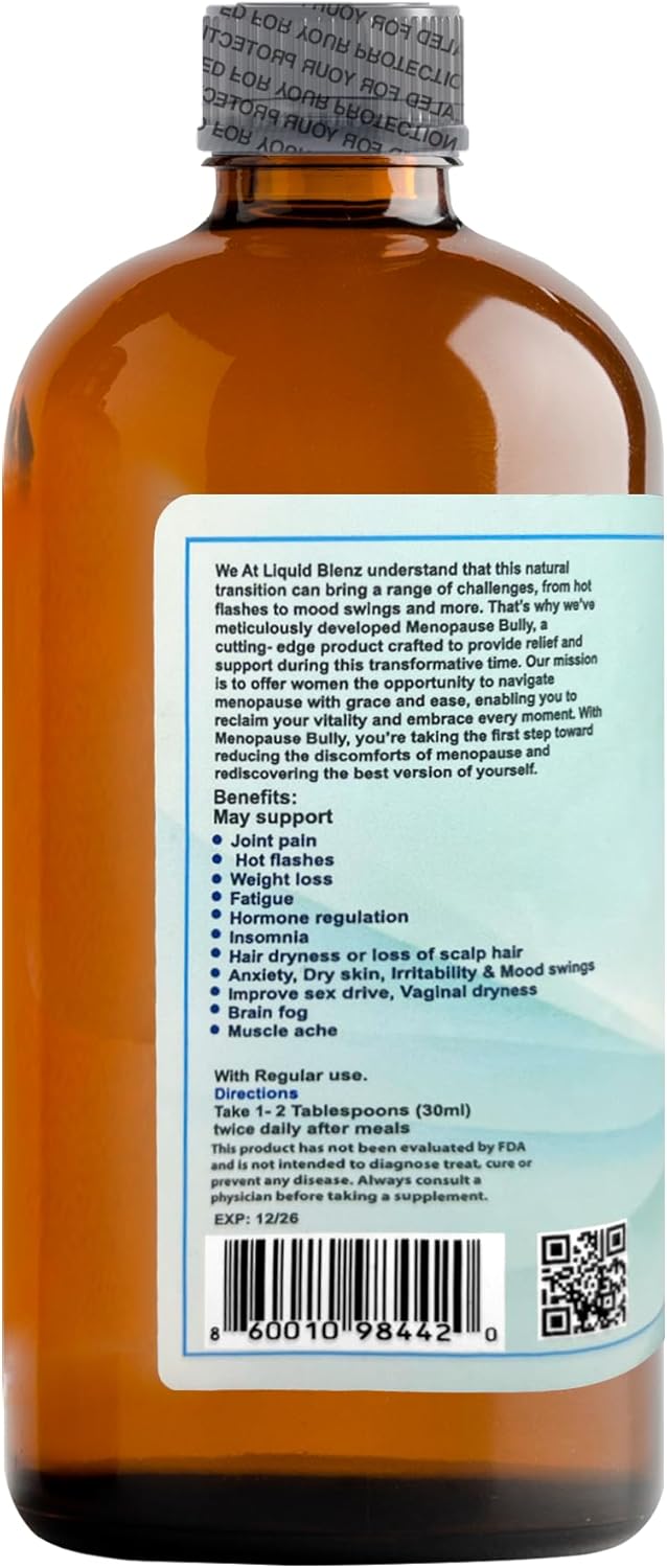 Menopause Bully | Herbal Supplement for Natural Support | Helps Ease Menopause Symptoms & Promote Balance | 16 fl oz