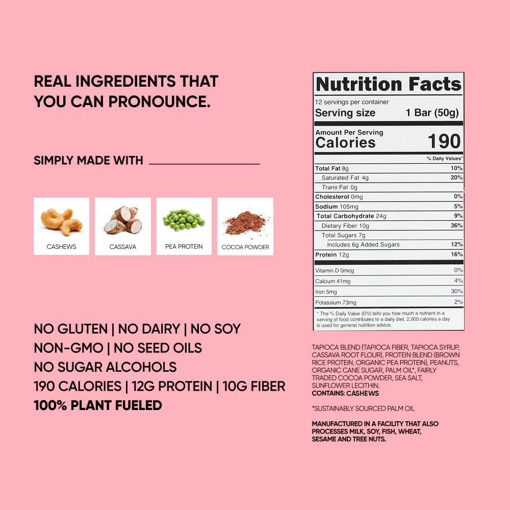 TRUBAR Vegan Protein Bar, Shake it Bake it Birthday Cake it, Gluten Free, Plant Based Protein, Dairy Free, Non GMO, Soy Free, No Sugar Alcohols, 12G Protein, 12G Fiber, 23G Carb, On the Go Snack Bars, 12 ct