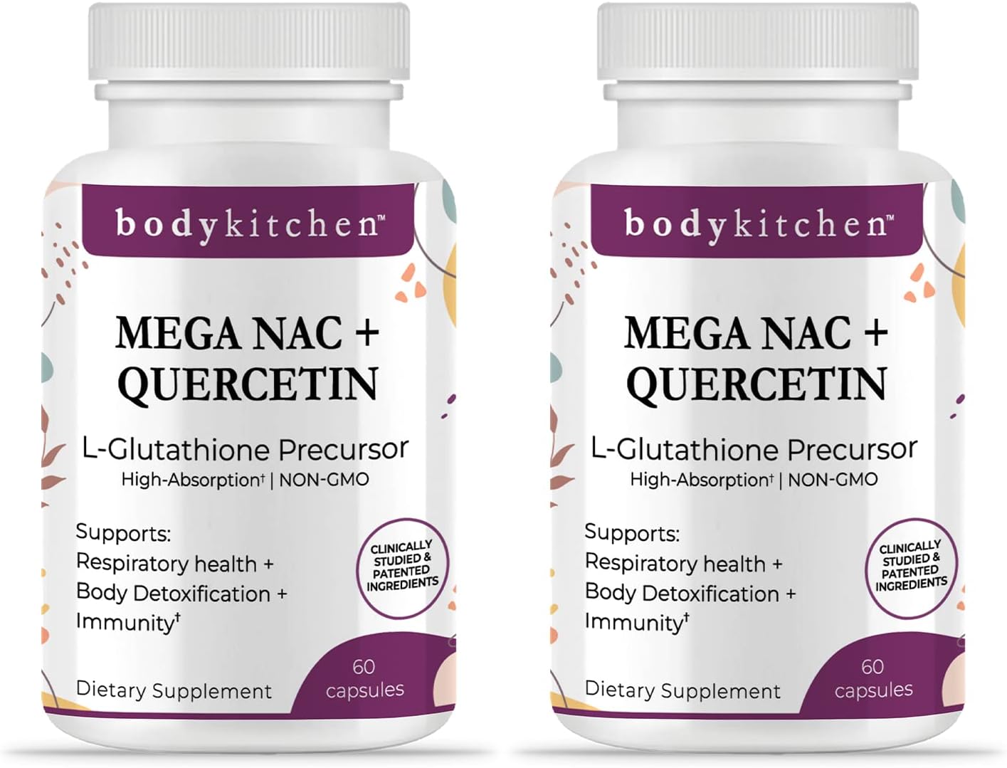 Body Kitchen Mega NAC (N-Acetyl Cysteine) 600 mg with Quercetin, Supports Respiratory Health and Immune Function and Promotes Liver and Kidney Detox, Veggie Caps, (Pack of 2)