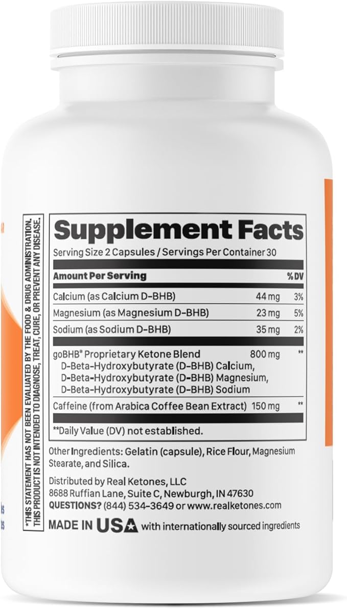 Keto BHB Salts Capsules - Sodium Calcium & Magnesium BHB Capsules with Caffeine & Patented goBHB Beta-Hydroxybutyrate Electrolytes - Exogenous Ketones Supplement for Enhanced Energy Focus & Ketosis
