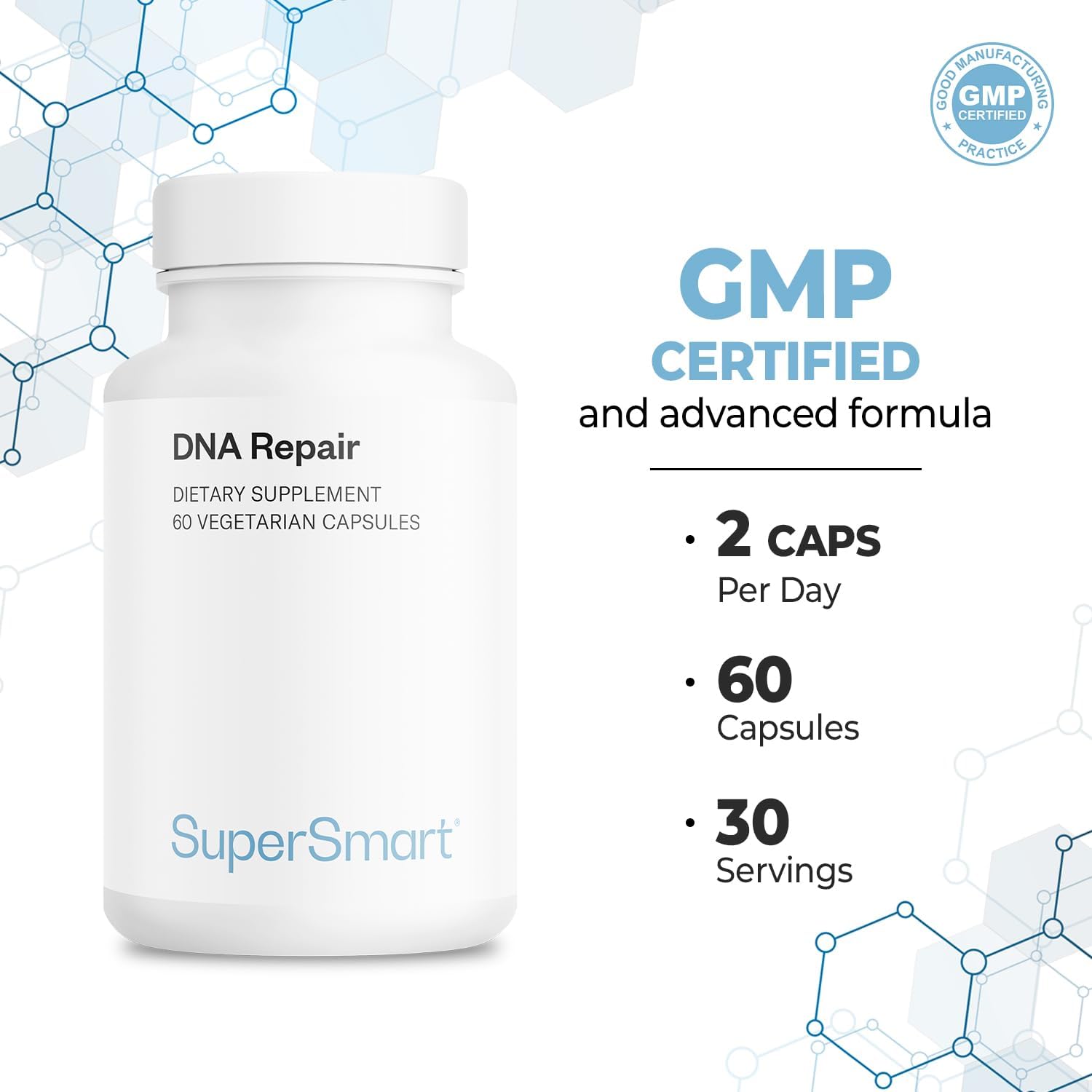 Supersmart DNA Repair (Advanced Formula) - with AC-11, Sulforaphane Glucosinolate, SOD Gliadins Complex - High Potency Antioxidant Supplement | Non-GMO & Gluten Free - 60 Vegetarian Capsules