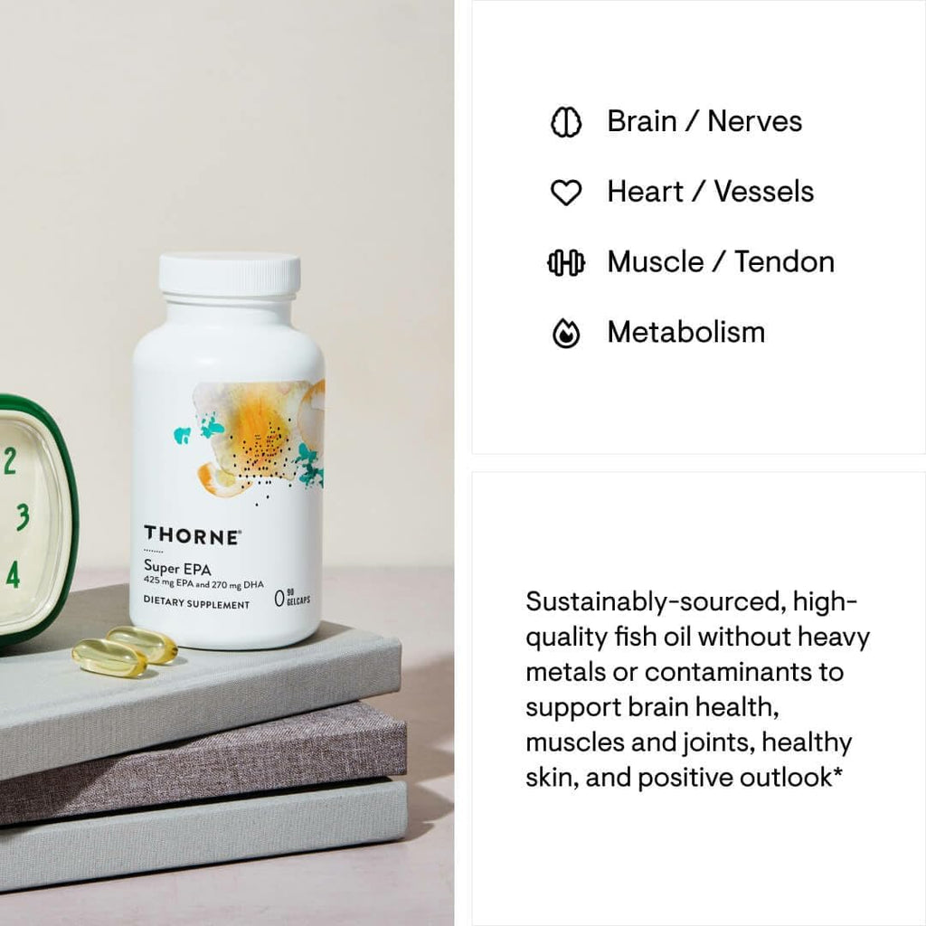 THORNE - Super EPA - Omega-3 Fatty Acids EPA 425mg & DHA 270mg Supplement - Support Brain, Cardiovascular, Joints & Skin* - Gluten, Dairy & Soy-Free - 90 Gelcaps