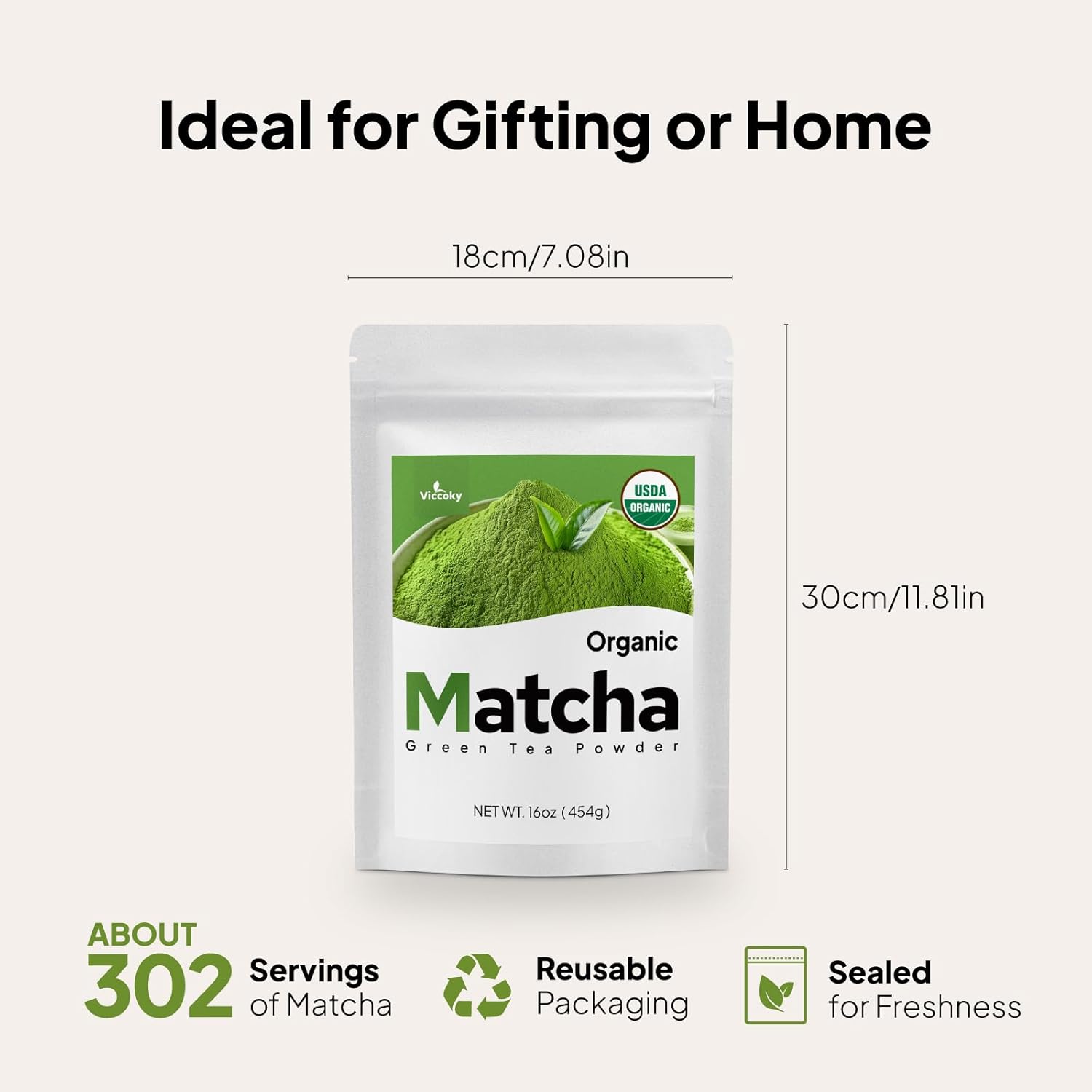 Premium Organic Matcha Powder 16oz | Culinary Grade | Pure | Sugar-Free | Additive-Free | Matcha Green Tea Powder for Baking, Lattes and Smoothies