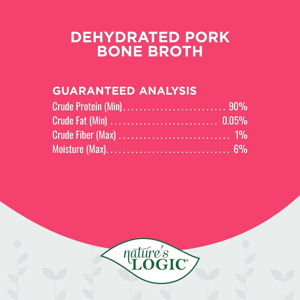 Nature's Logic Dehydrated Bone Broth Powder - 100% Natural Dog & Cat Topper - Rich in Glucosamine & Chondroitin - Boosts Immune System - Gluten-Free, No Synthetic Ingredients – Pork, 6oz