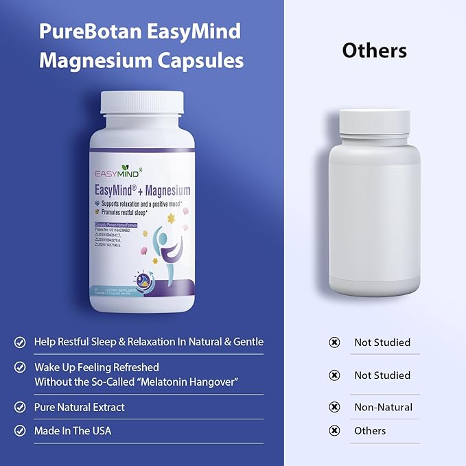 Magnesium Oxide and Glycinate Extra Strength, Natural Sleep Aid Supplement EasyMind, High Absorption, Restful Sleep & Relaxation, Cortisol Lower, Natural-Gentle, Melatonin Free, 60 Capsules