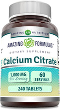 Amazing Formulas Calcium Citrate Supplement | 1000 Mg | Tablets | Non-GMO | Gluten Free | Made in USA (1 Pack, 240 Count)