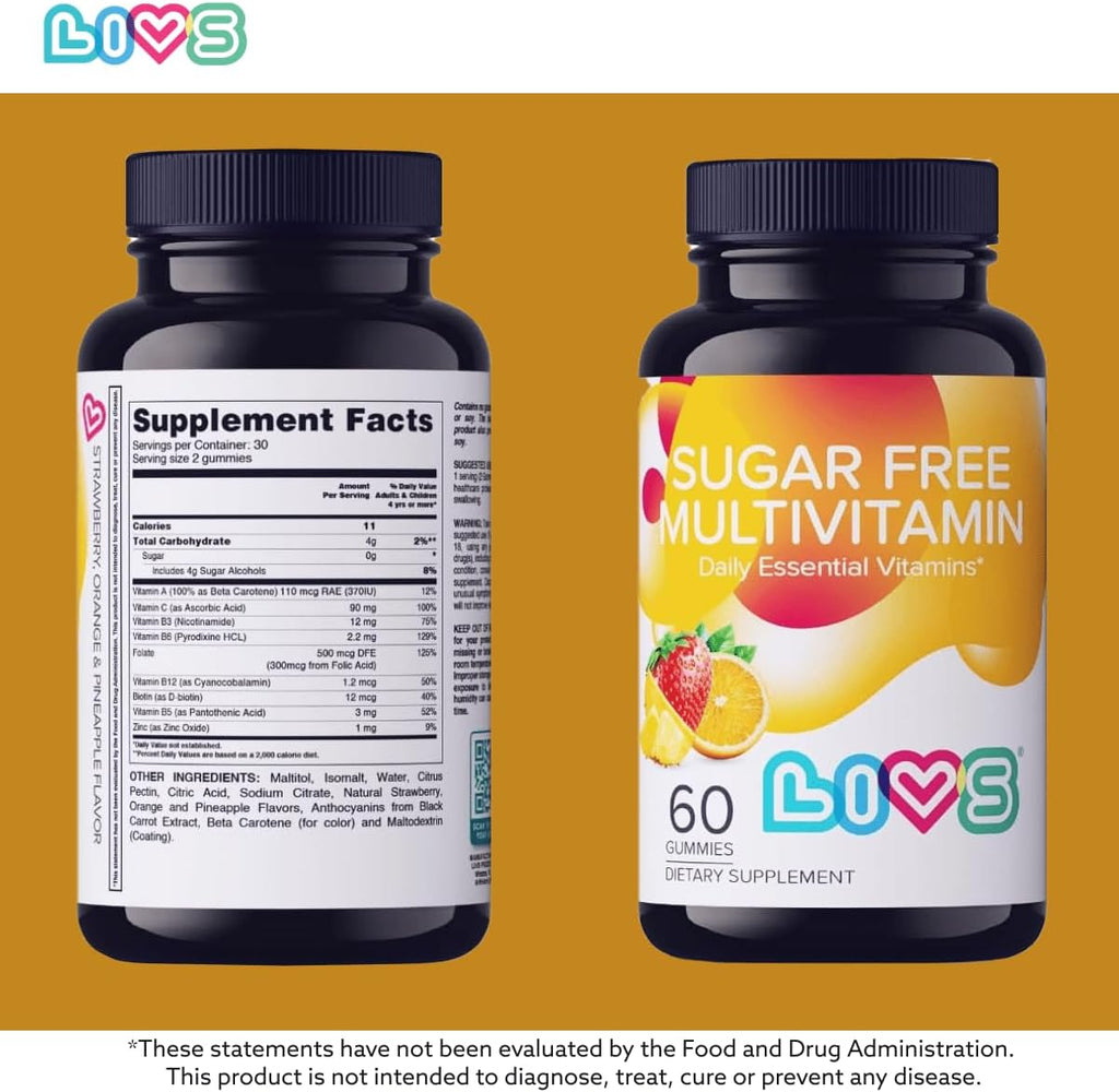 Sugar Free Multivitamin Gummies for Adults & Kids – Vegan Gummy Vitamin with A, C, D, B-Complex (B3, B5, B6, B12), Biotin & Zinc | Multivitamin Supplements for Overall Wellness & Support - 60 Ct