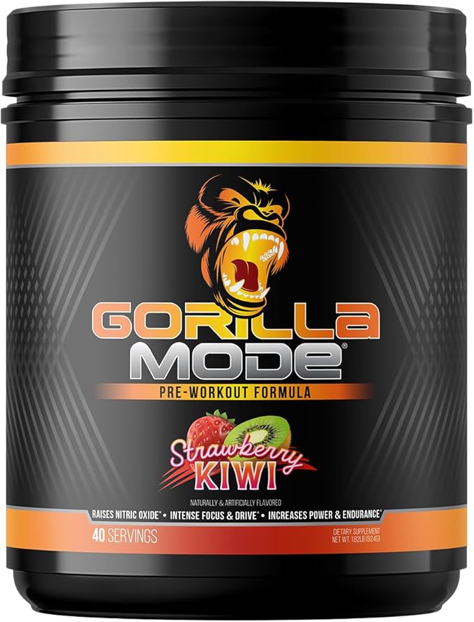 Gorilla Mode Pre Workout - Massive Pumps Laser Focus Energy Power - L-Citrulline, Creatine, L-Tyrosine, Betaine, Hydroprime, Alpha-GPC, 400mg Caffeine, Huperzine A 816g (Strawberry Kiwi)