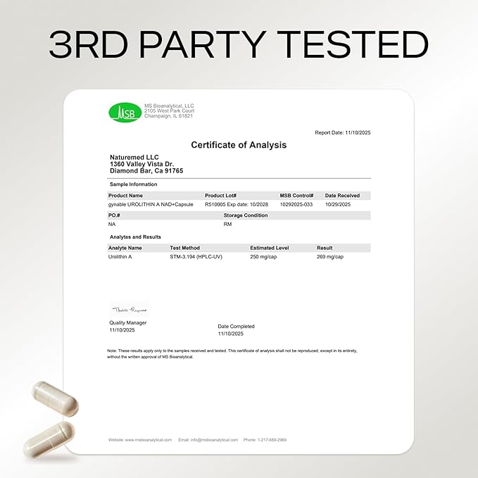 Gynable Urolithin A NAD+ Complex with Trans-Resveratrol & PQQ - Cellular Energy & Muscle Strength,Longevity Supplement for Sleep & Focus,Mitochondrial Health - NR NMN Alternative Made & Tested in USA