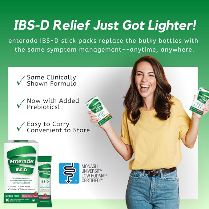 enterade IBS-D Powder Packets for IBS Relief of Symptoms from Irritable Bowel Syndrome with Diarrhea (IBS-D), Mixed Berry, 30 Single-Serving Powder Packets