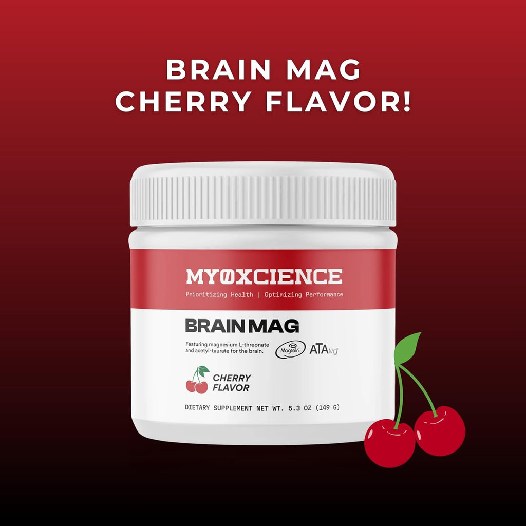 Brain Mag Magnesium L-Threonate (Magtein) w/Mag Taurate (ATA Mag) Mag Glycinate for Brain Support | 60 Servings (Cherry)
